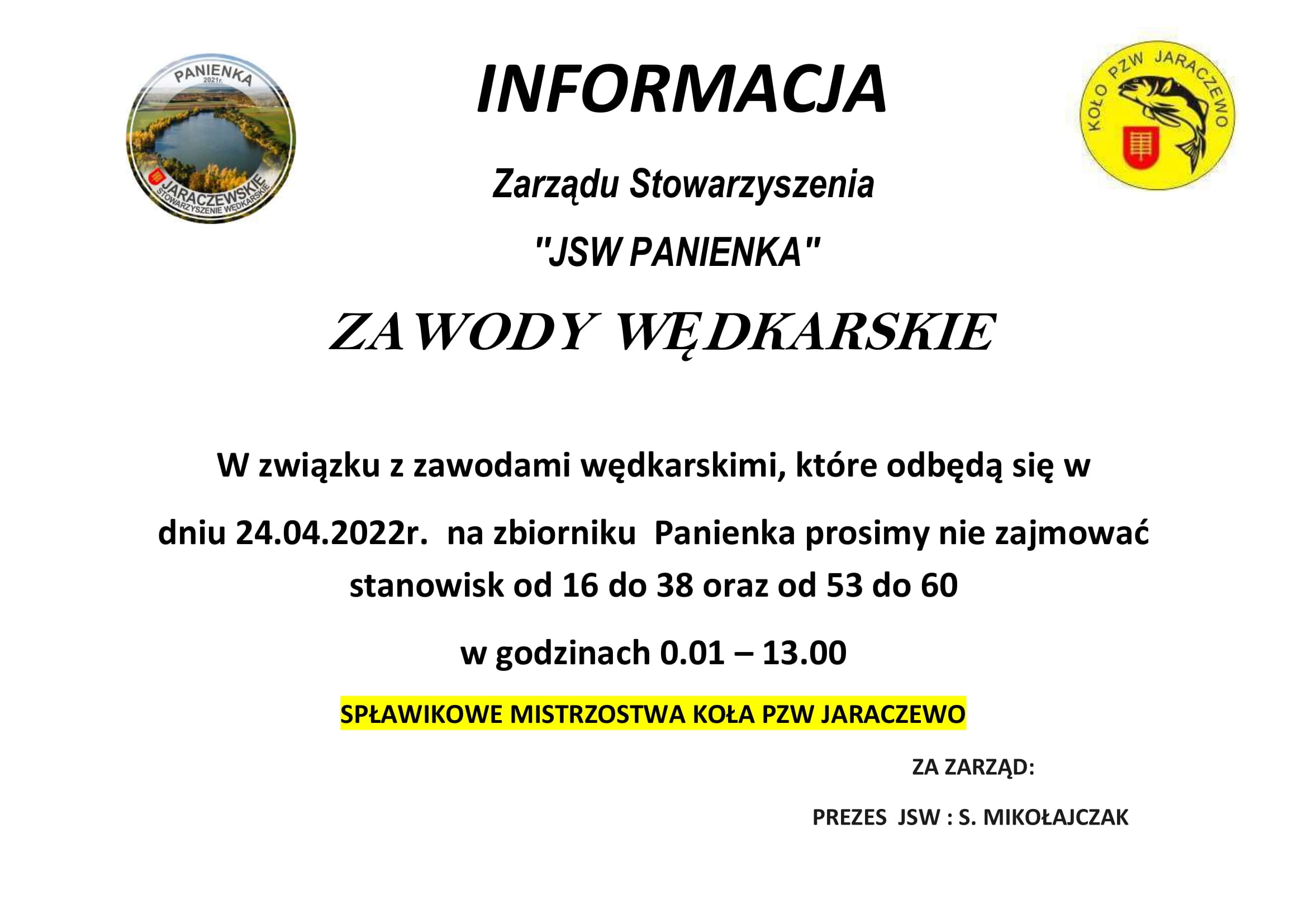 ZAWODY WEDKARSKIE 24.04.2022R