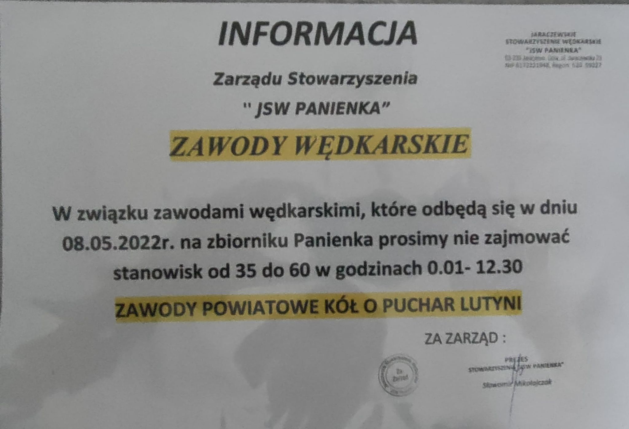 Zawody wędkarskie 8.05.2022r- część zbioronika